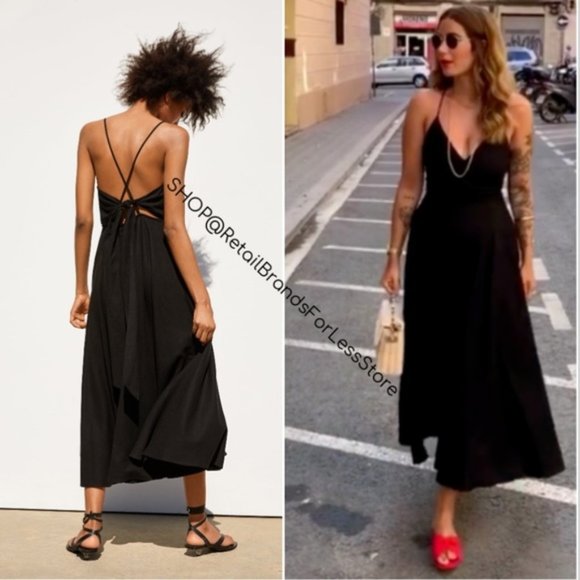 ZARA BLACK LINEN WRAP BOW TIE BACK MIDI MAXI DRESS $69.90 - Picture 3 of 14